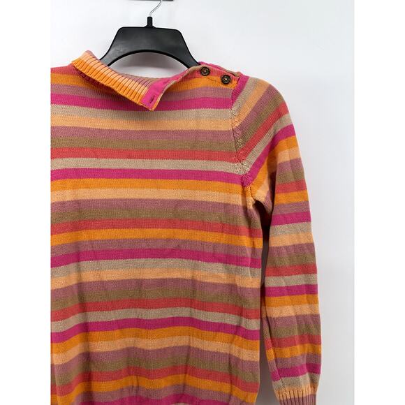LIZ CLAIBORNE Women's Pink-Orange Striped Knit Button Mock-Neck Sweater SZ M - Picture 3 of 10